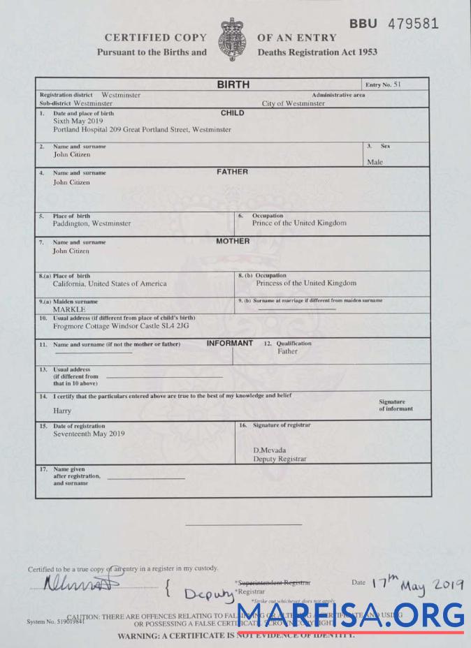 Blank England Births and Deaths Registration birth certificate template
